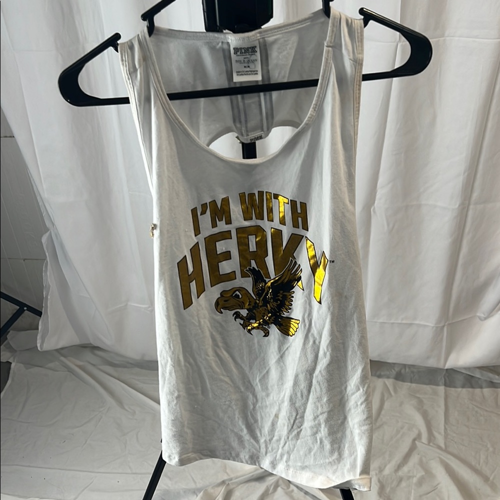 PINK Victoria's Secret White Tank Top with Gold Print